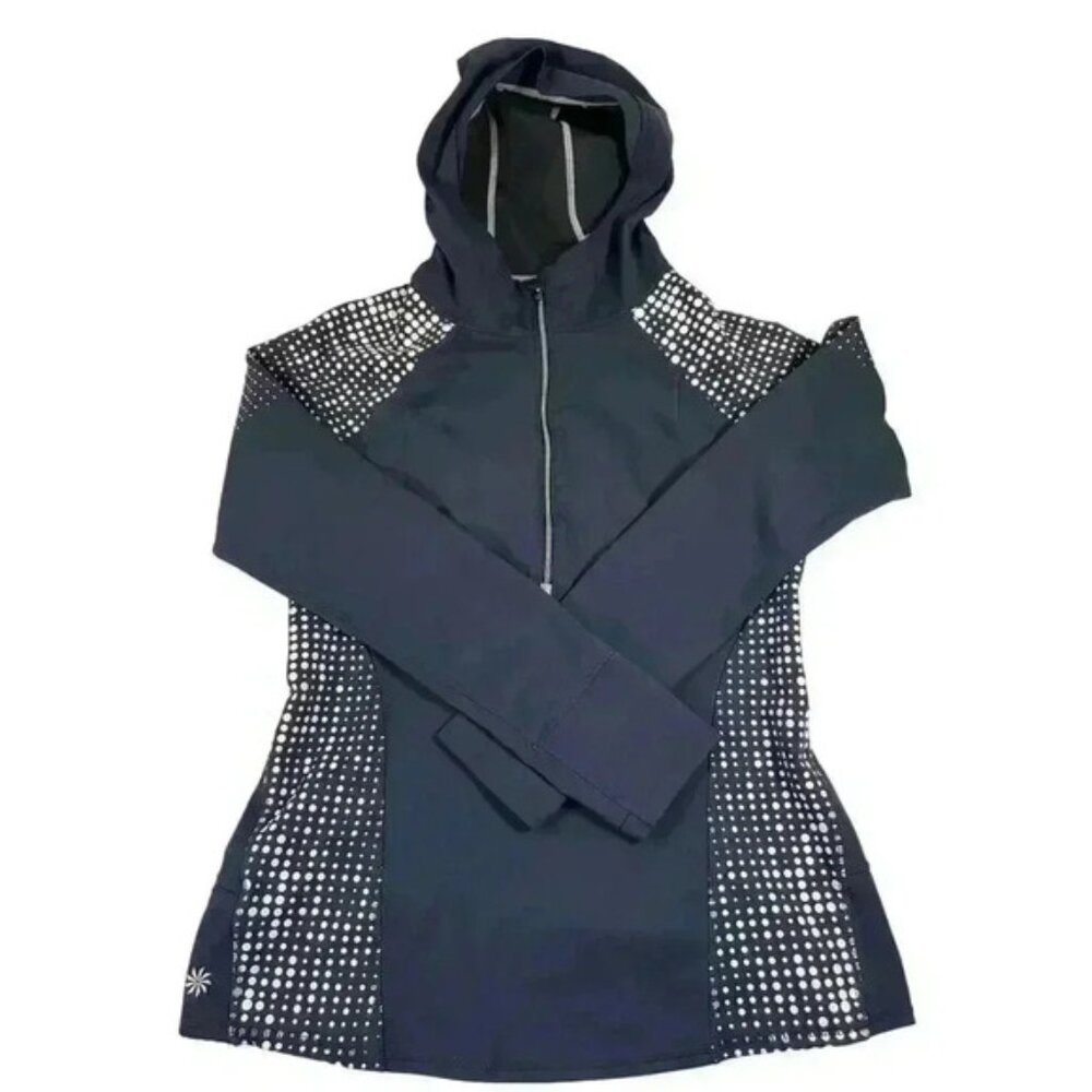 Athleta small scuba navy blue running wild hoodie half zip reflective pullover